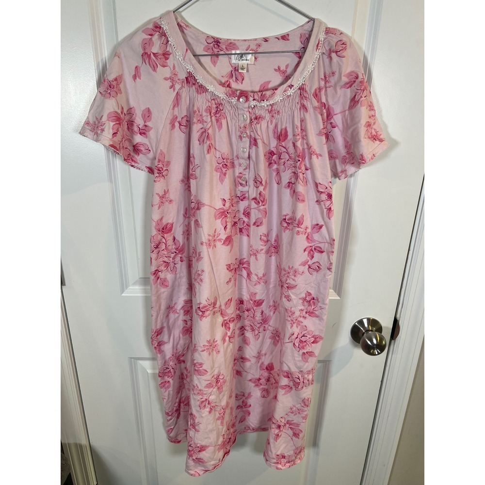 Aria Womens Nightgown Floral Lace Trim Pink Size L